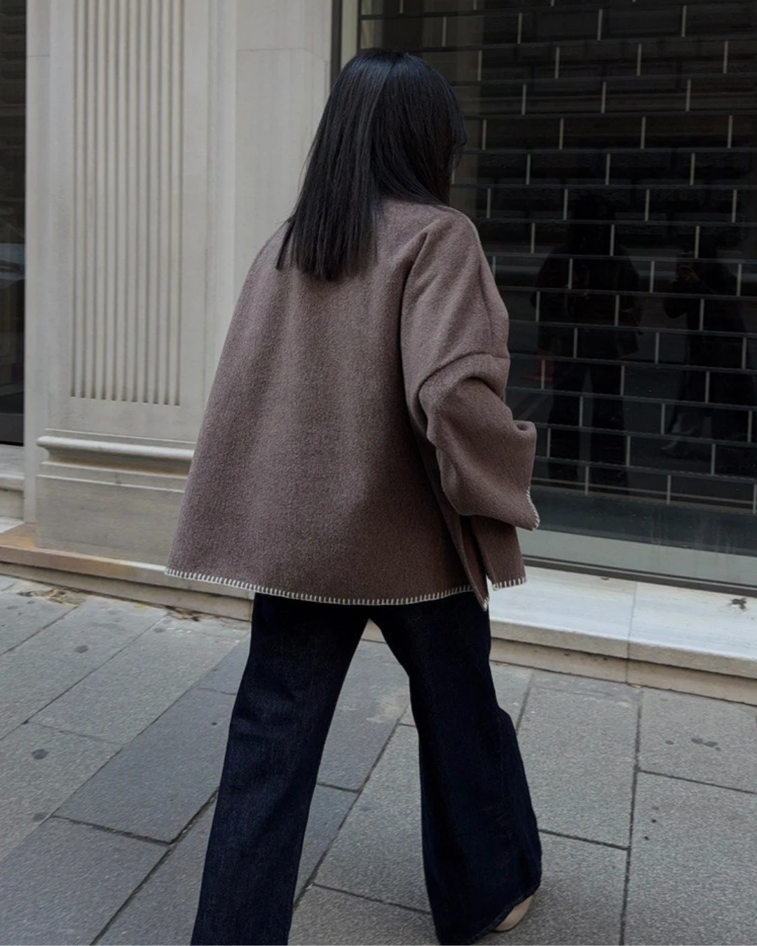 Dik Yaka Kaşe Ceket Dikiş Detaylı 