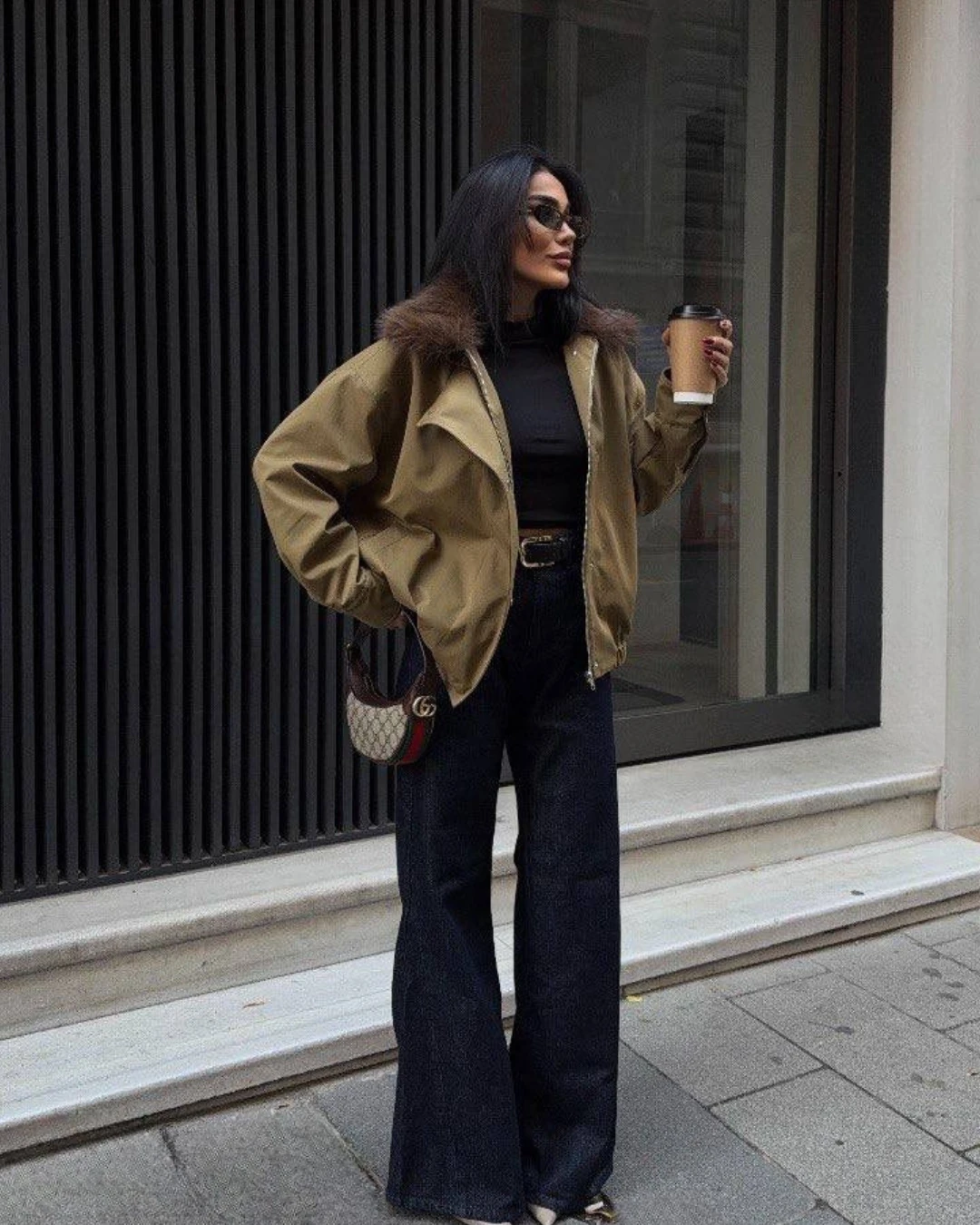 Yakası Kürklü Parka Bomber Ceket - Haki