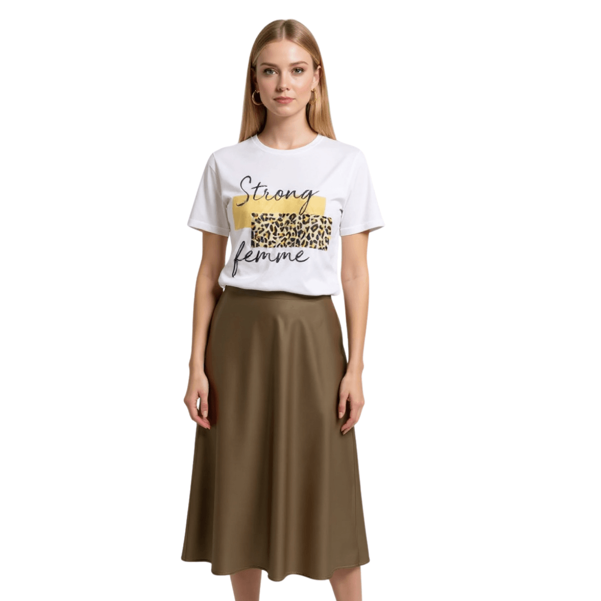 100% Pamuklu T-shirt Bisiklet yaka Baskılı-Relaxed Fit Leopar Varak Desenli - Beyaz
