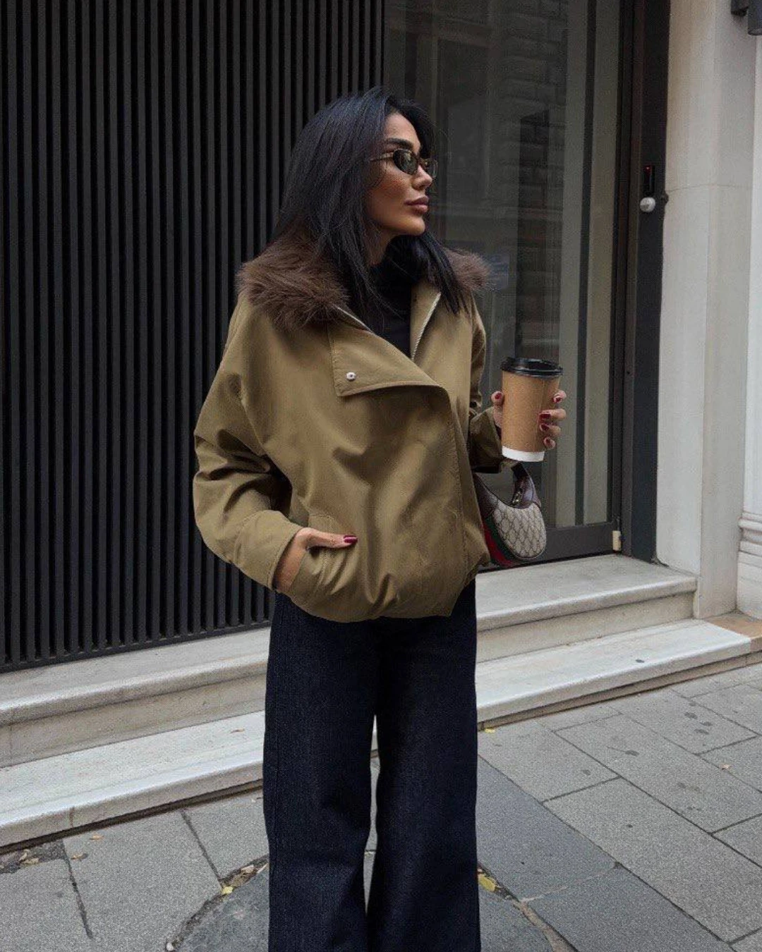 Yakası Kürklü Parka Bomber Ceket - Haki