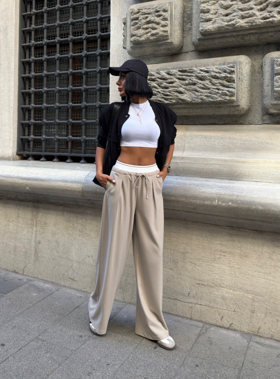 Beli Lastik Detaylı Rahat Casual Pantolon - Bej