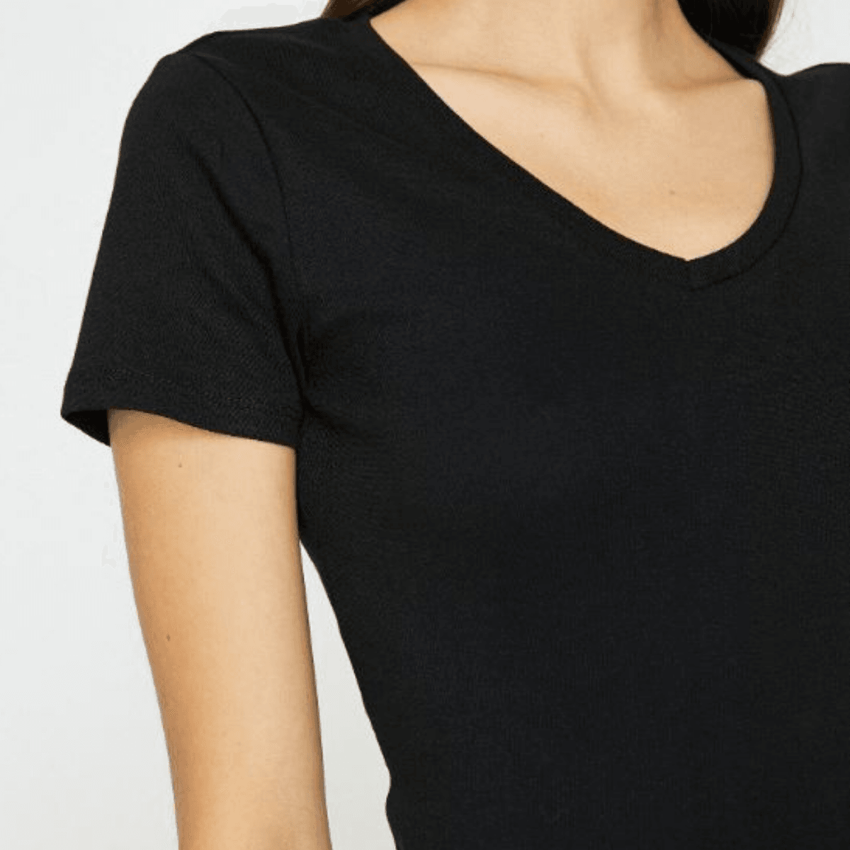 V yaka 100% Pamuklu Basic Kısakol T-shirt Slimfit - siyah