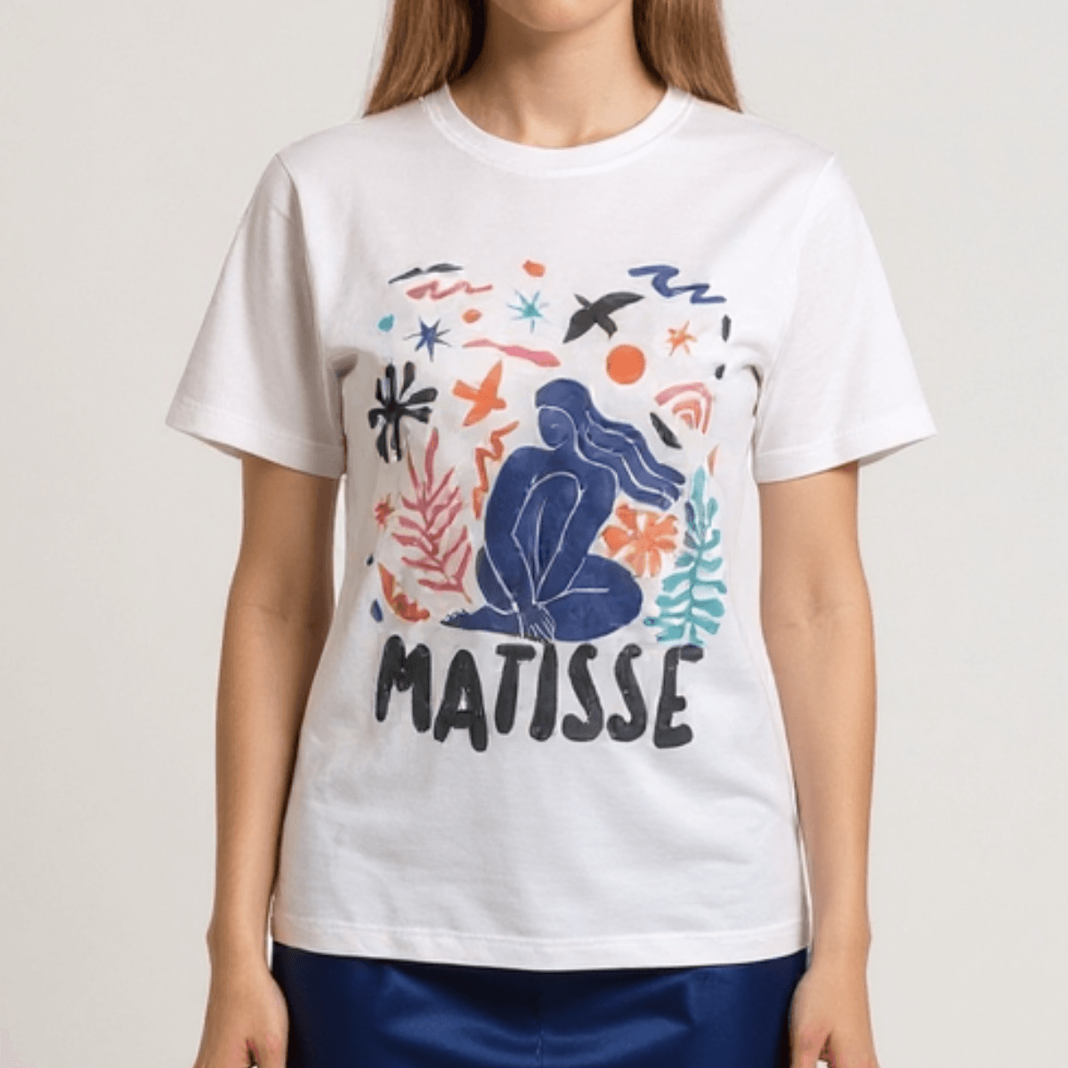 100% Pamuklu T-shirt Bisiklet yaka Baskılı-Relaxed Fit-Matisse Renkli Baskılı - Beyaz