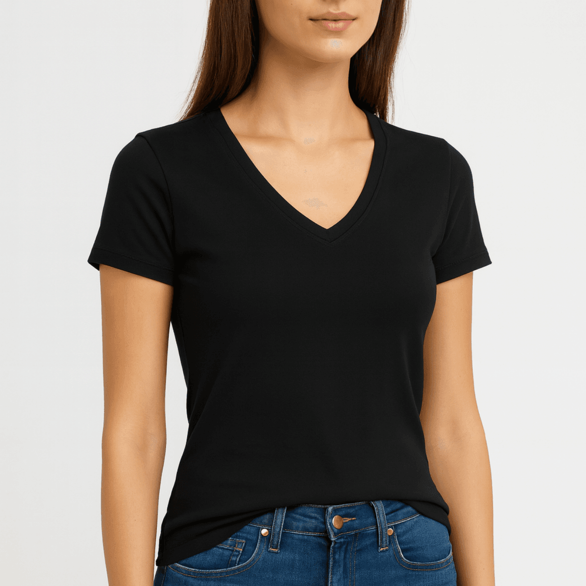 V yaka 100% Pamuklu Basic Kısakol T-shirt Slimfit