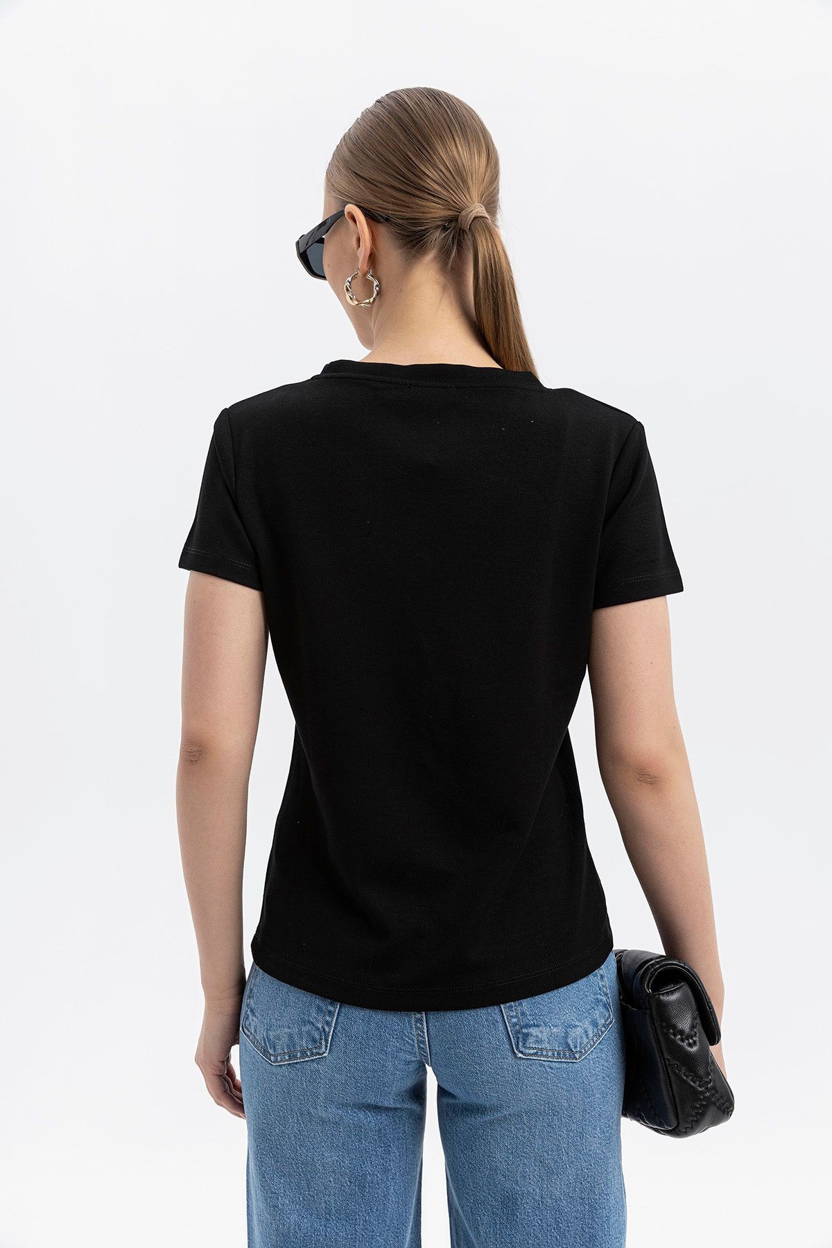 V yaka Cloudtouch yumuşak Basic Kısakol T-shirt - siyah