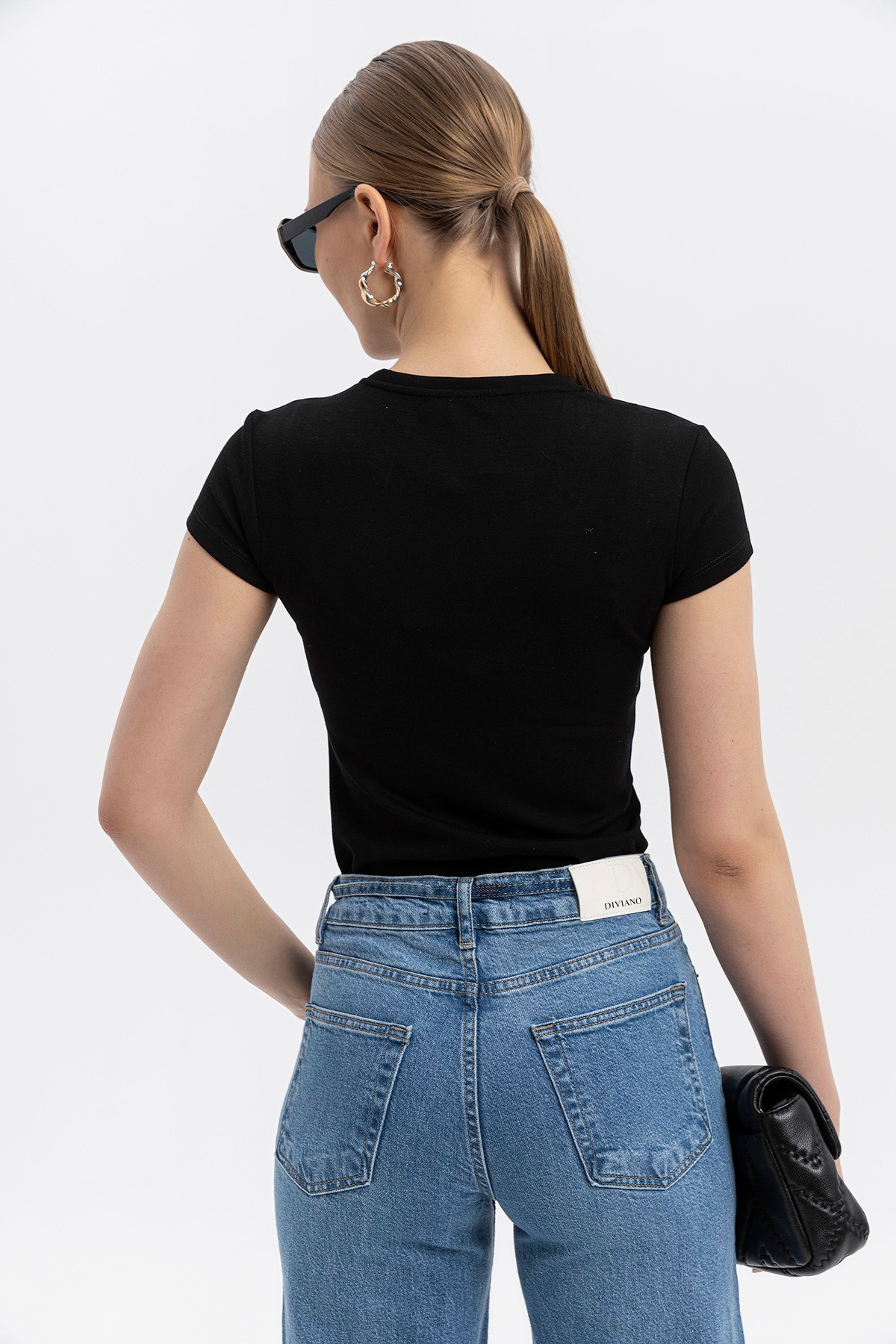 Beli kuşak detaylı, Kesik Paça Wide Leg Vintage Cut Jean Pantolon