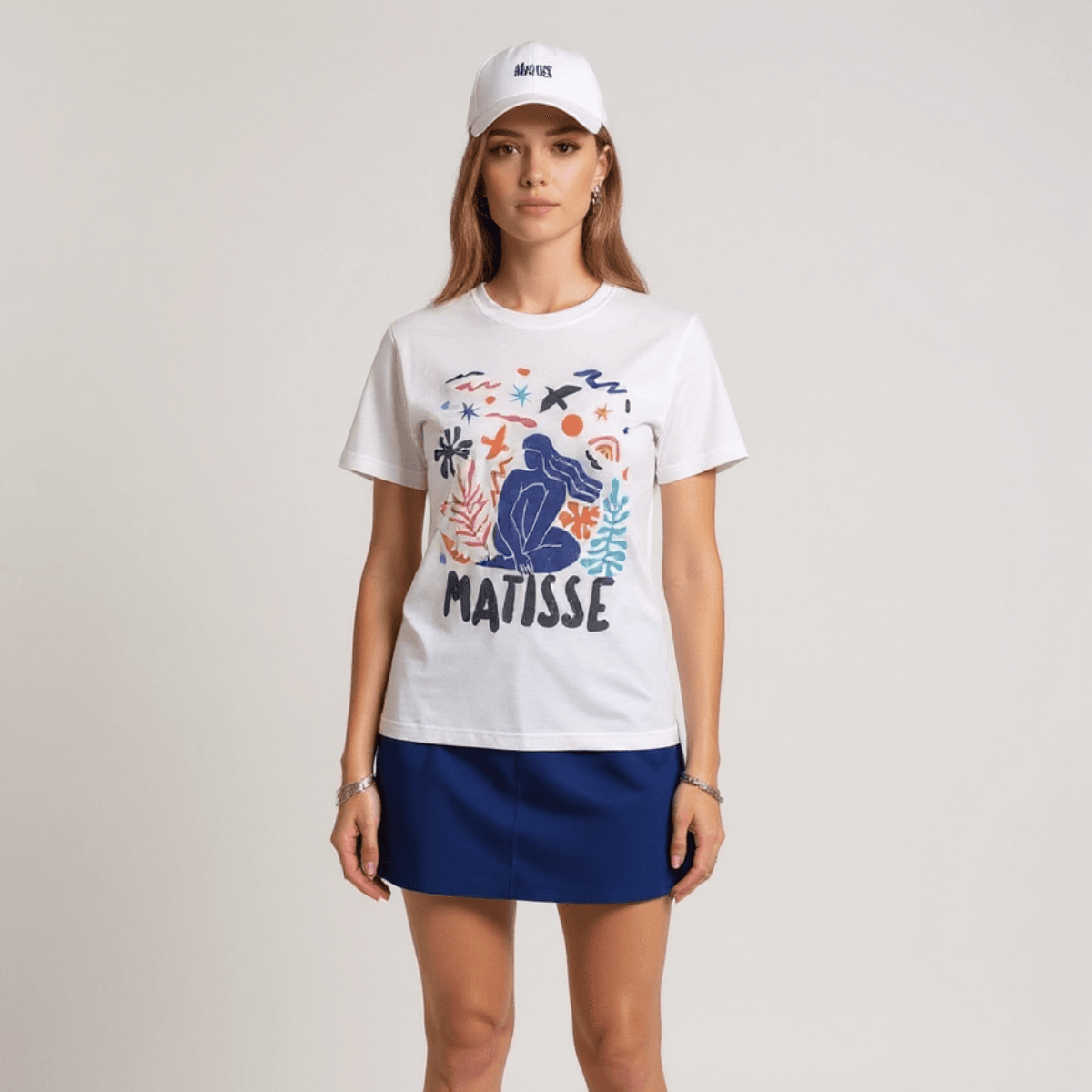 100% Pamuklu T-shirt Bisiklet yaka Baskılı-Relaxed Fit-Matisse Renkli Baskılı - Beyaz