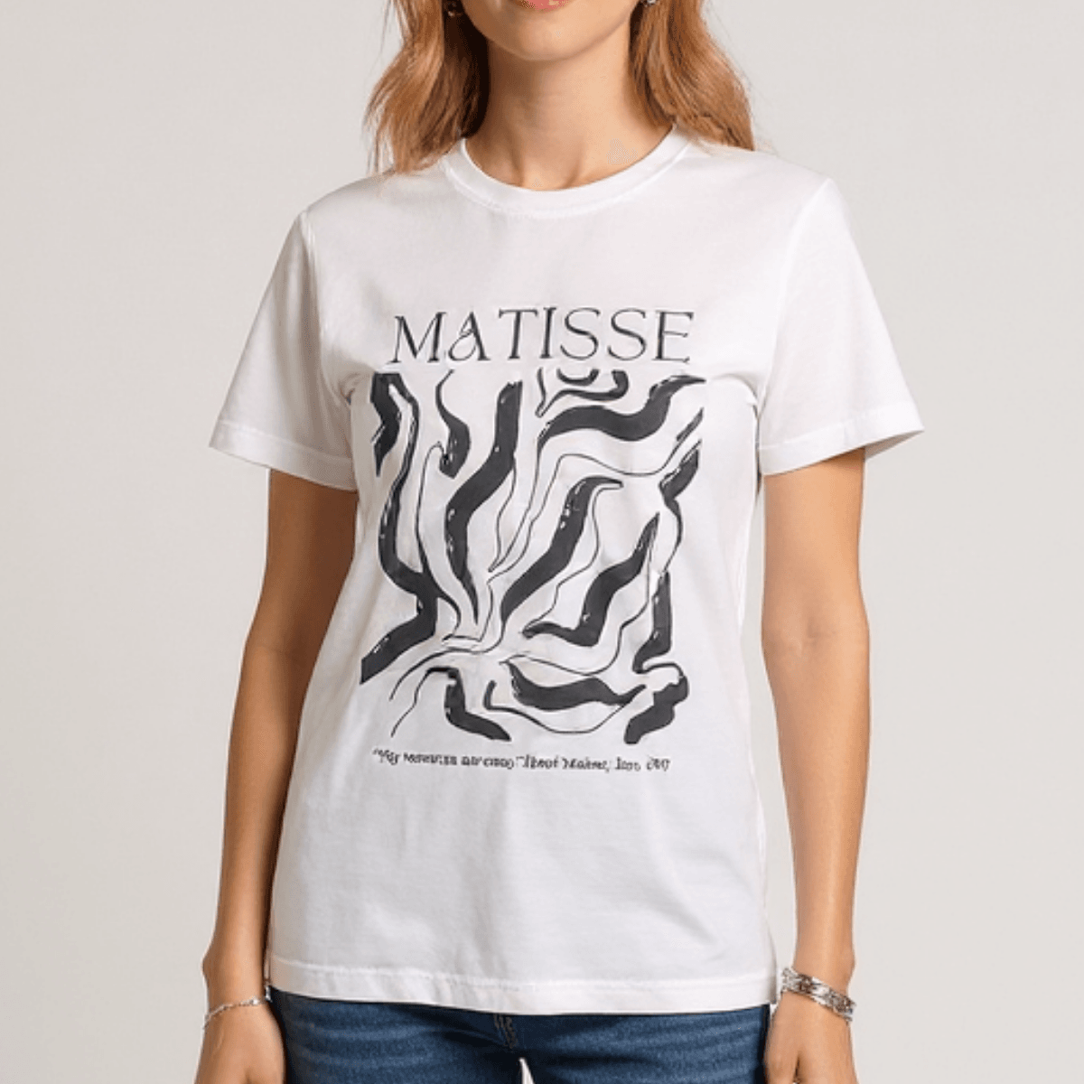 100% Pamuklu T-shirt Bisiklet yaka Baskılı-Relaxed Fit-Matisse Siyah beyaz baskılı - Beyaz