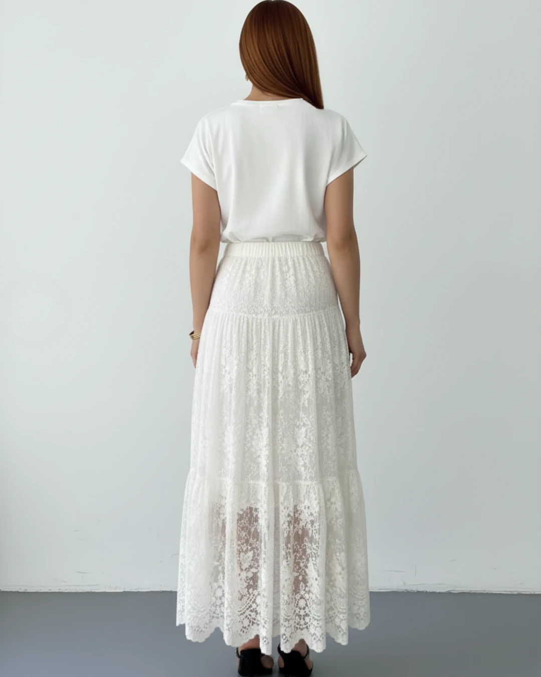 Dantel Beli Lastikli Uzun Etek-içi astarlı