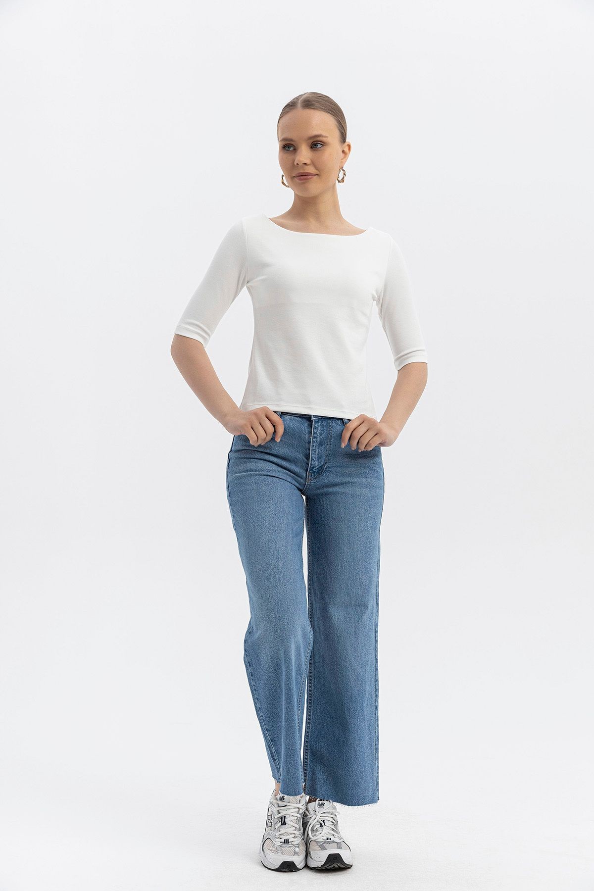 Kayık yaka Cloudtouch yumuşak Basic dar Kısakol T-shirt