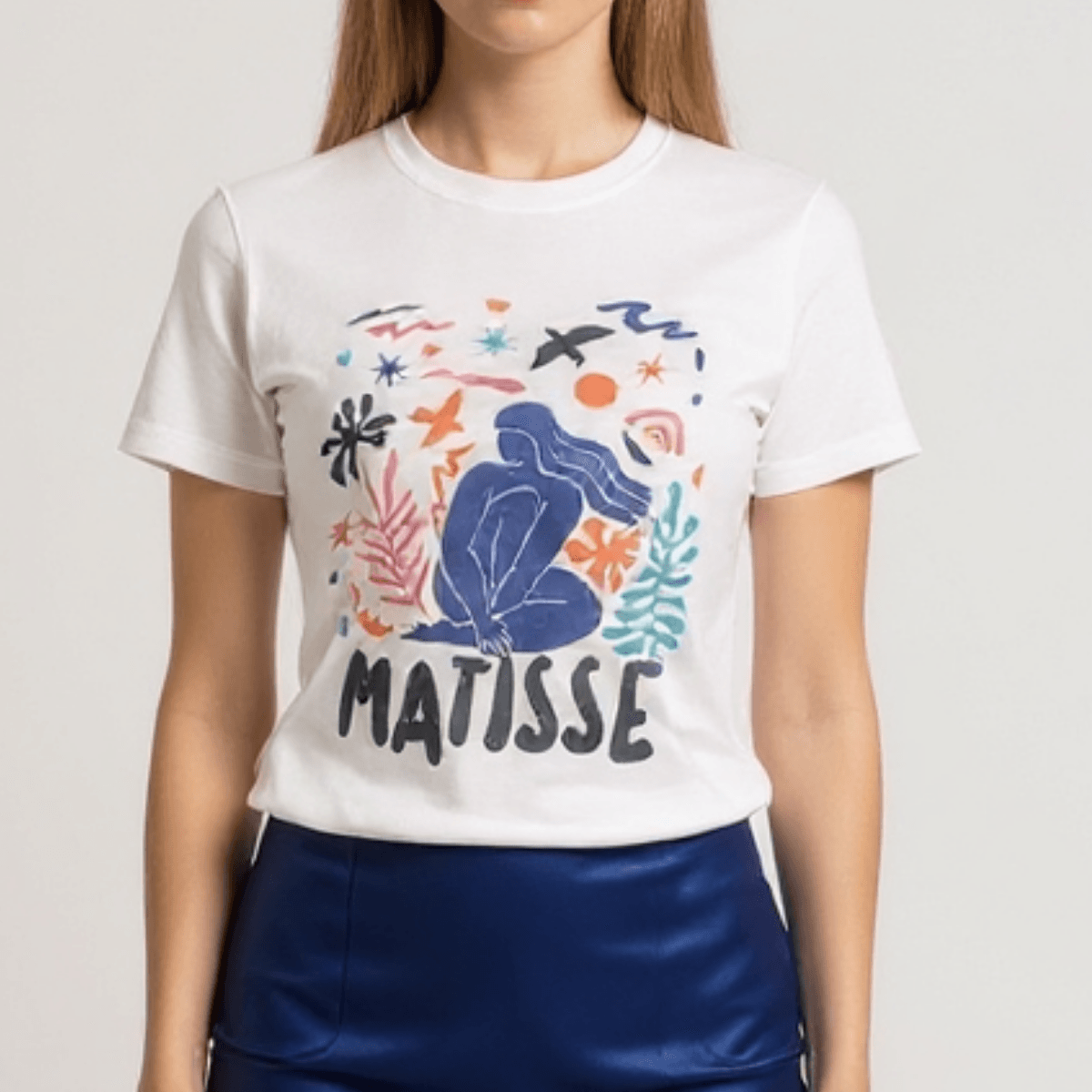 100% Pamuklu T-shirt Bisiklet yaka Baskılı-Relaxed Fit-Matisse Renkli Baskılı - Beyaz