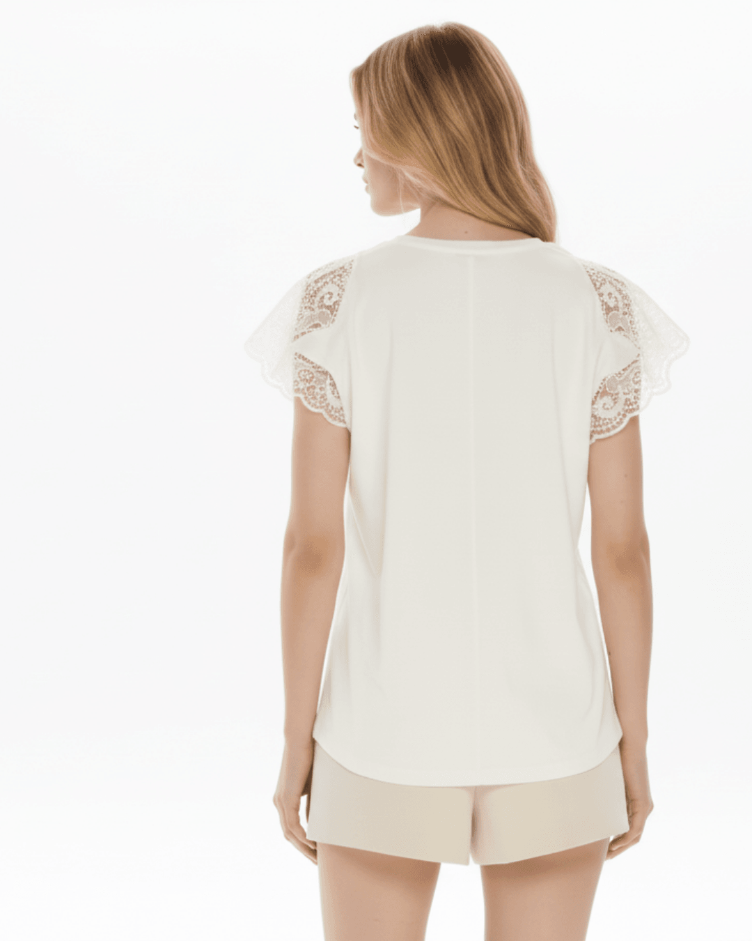 Omuzda Romantik Dantel detaylı Pamuklu T-shirt