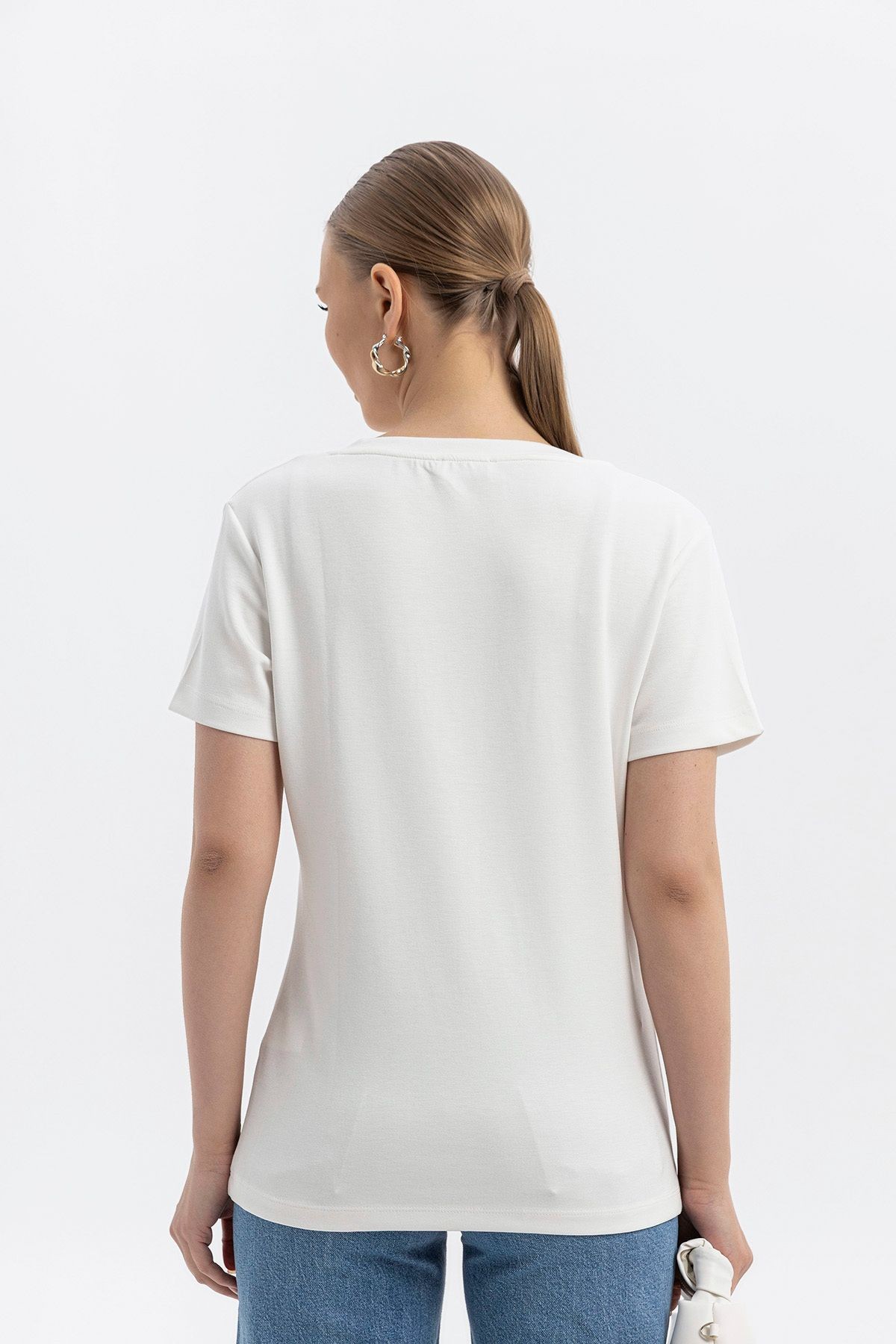 V yaka Cloudtouch yumuşak Basic Kısakol T-shirt