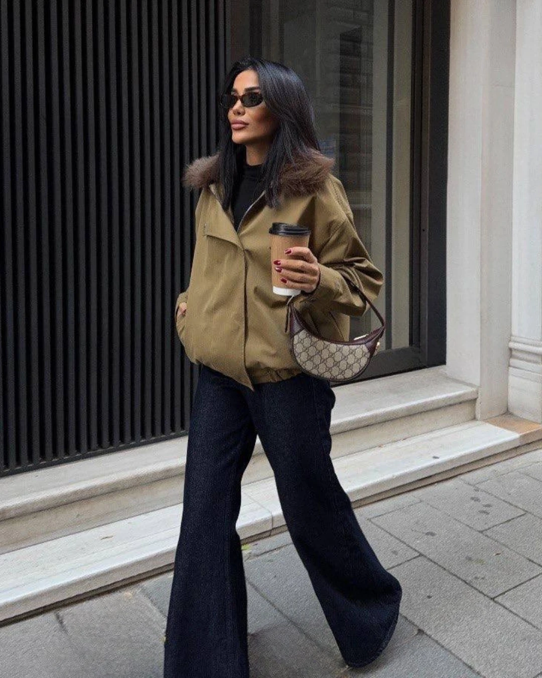 Yakası Kürklü Parka Bomber Ceket - Haki