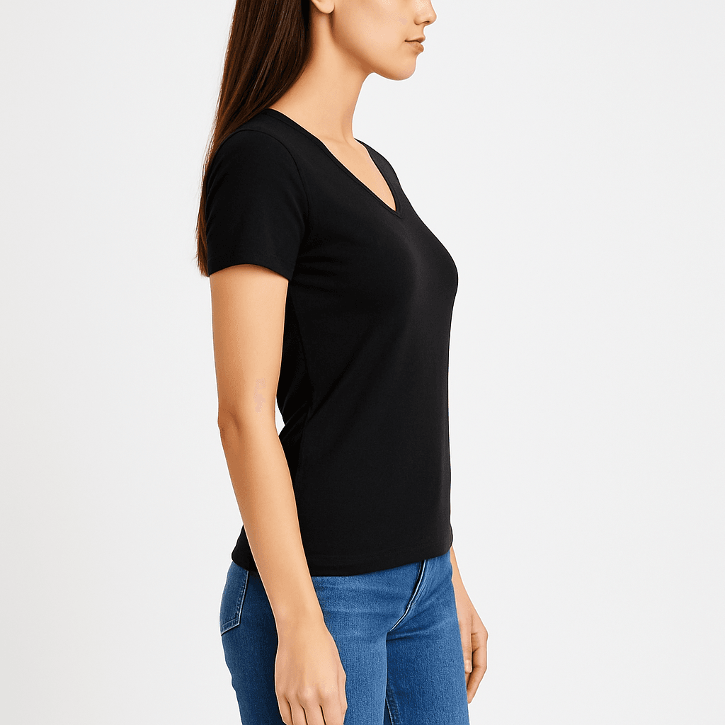 V yaka 100% Pamuklu Basic Kısakol T-shirt Slimfit