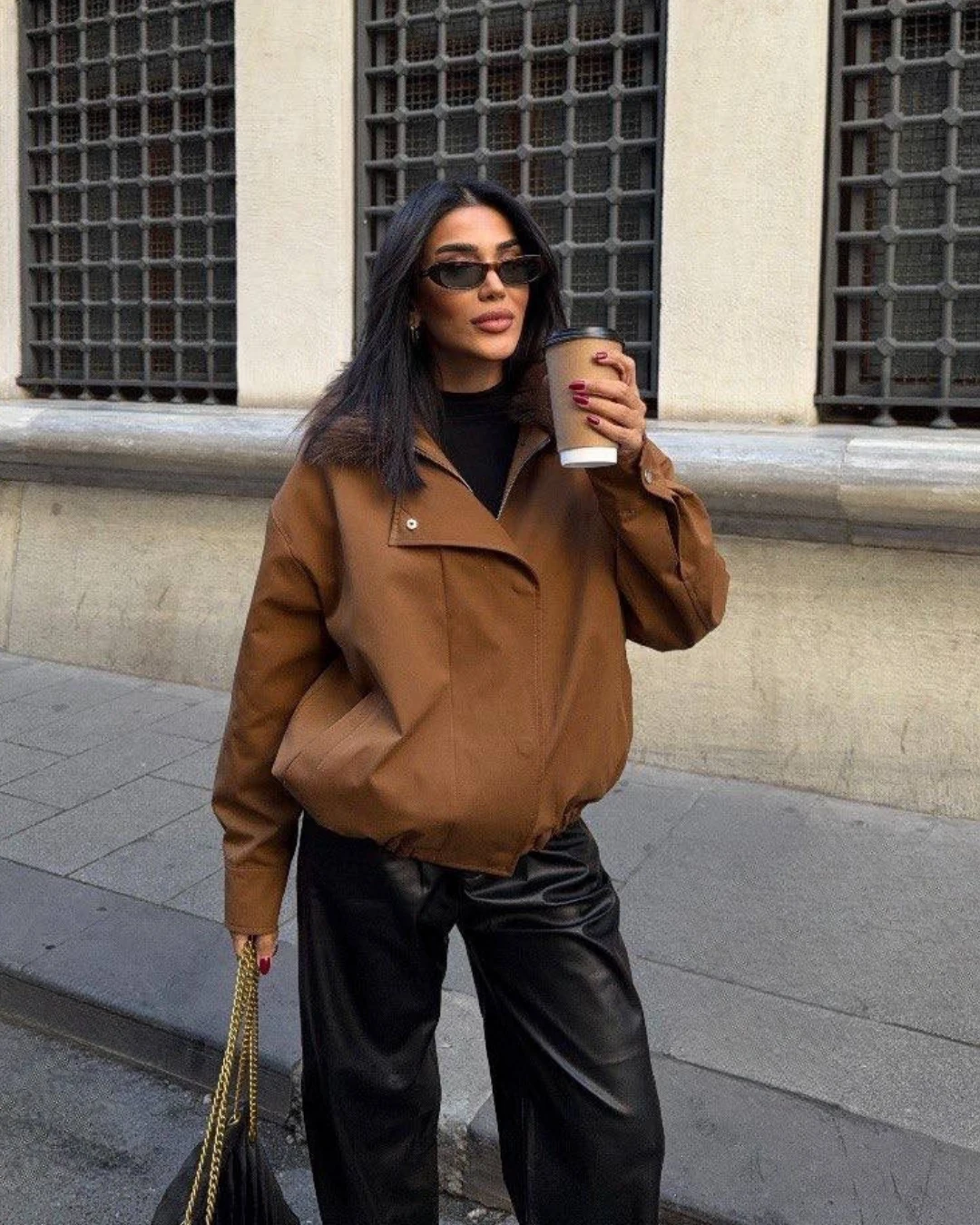 Yakası Kürklü Parka Bomber Ceket - Kahverengi