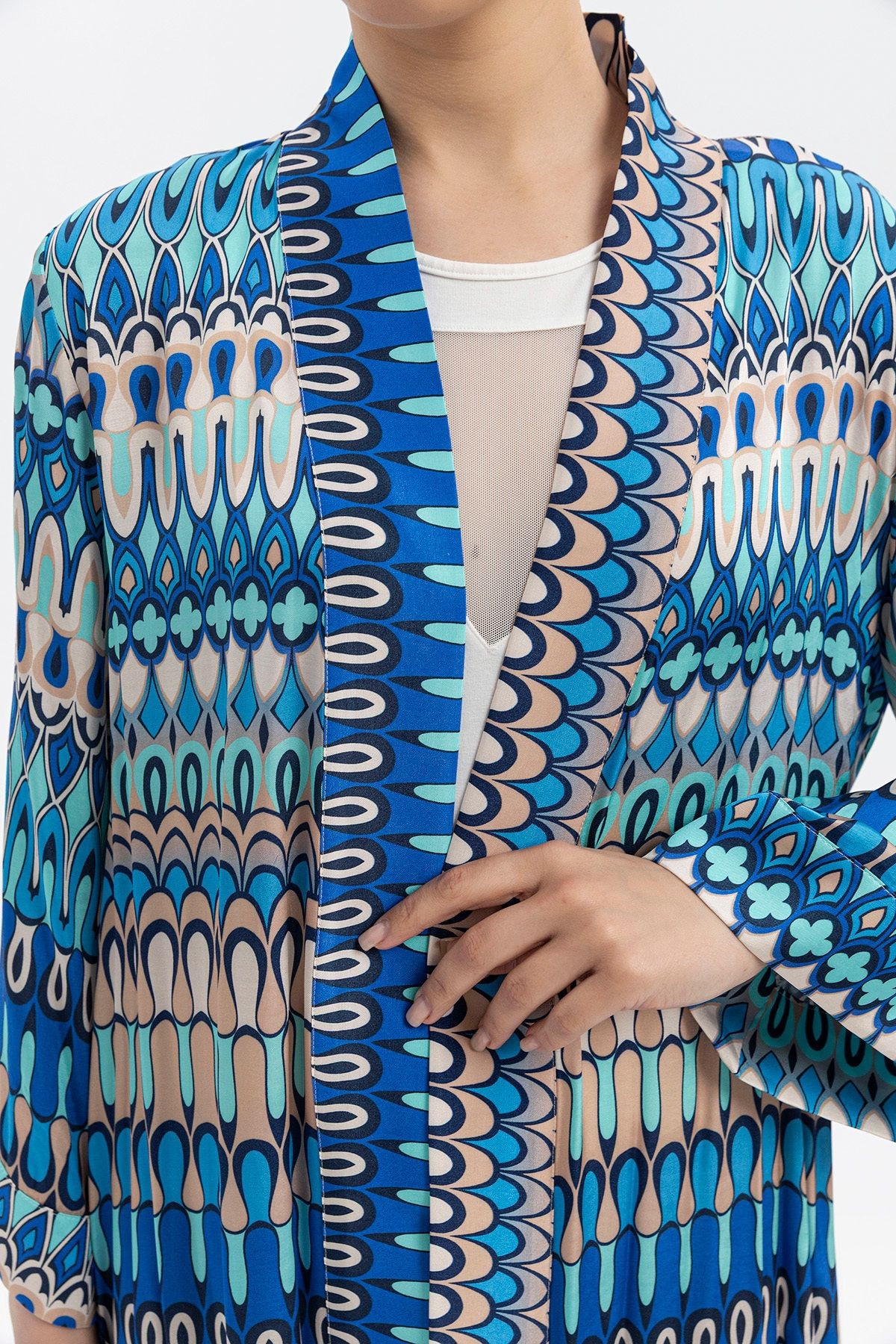 %100 Viskon Desenli Saten Premium Kimono – Kuşaklı & Uzun