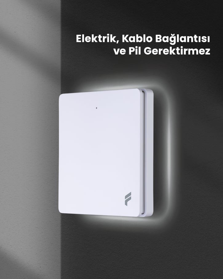 Kablosuz Tekli Duvar Anahtarı-Kendinden Enerjili ve 2 Adet Akıllı Kablosuz Anahtar Alıcısı Seti