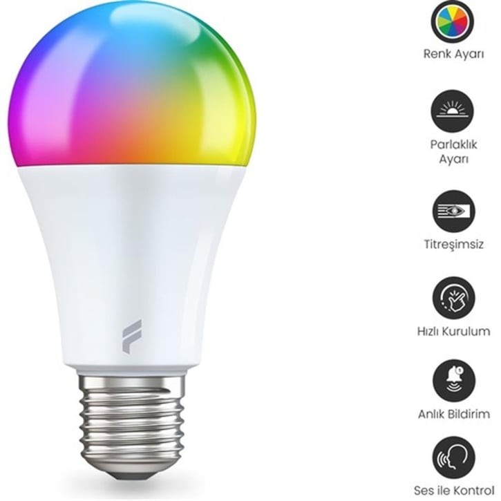 Akıllı Led Ampul, 9w, Titreşimsiz, 16.7 Milyon Renk, Sesli Kontrol, Wifi Kontrol, 2 Yıl Garantili