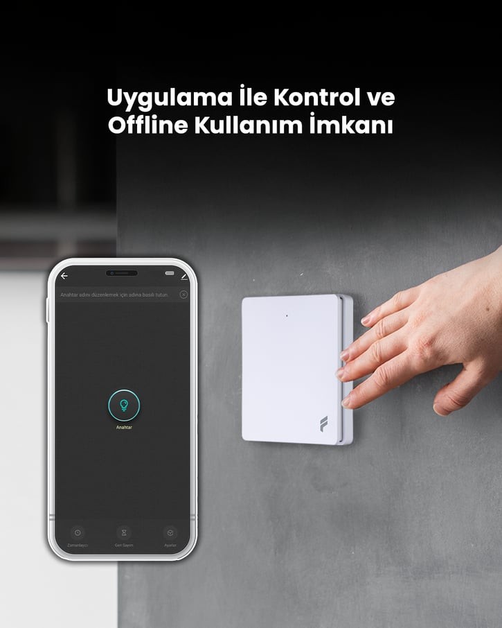 Kablosuz Tekli Duvar Anahtarı-Kendinden Enerjili ve 2 Adet Akıllı Kablosuz Anahtar Alıcısı Seti