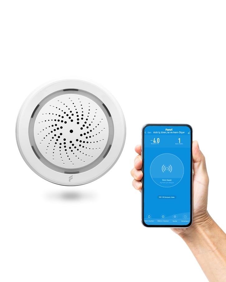 Akıllı İç Ortam Siren - Isı/Nem Ölçer, WiFi, Google Asistan, Tuya