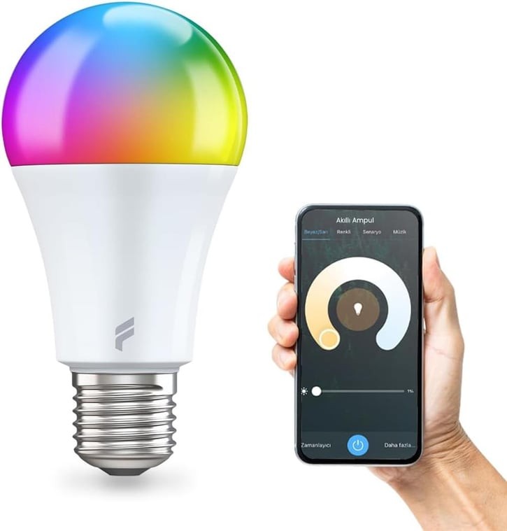 Akıllı Led Ampul, 9w, Titreşimsiz, 16.7 Milyon Renk, Sesli Kontrol, Wifi Kontrol, 2 Yıl Garantili