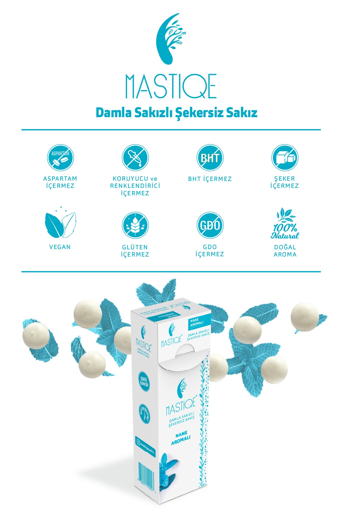 Doğal Nane Aromalı Damla Sakızlı Şekersiz Sakız 20 Grx12 Adet 0 image
