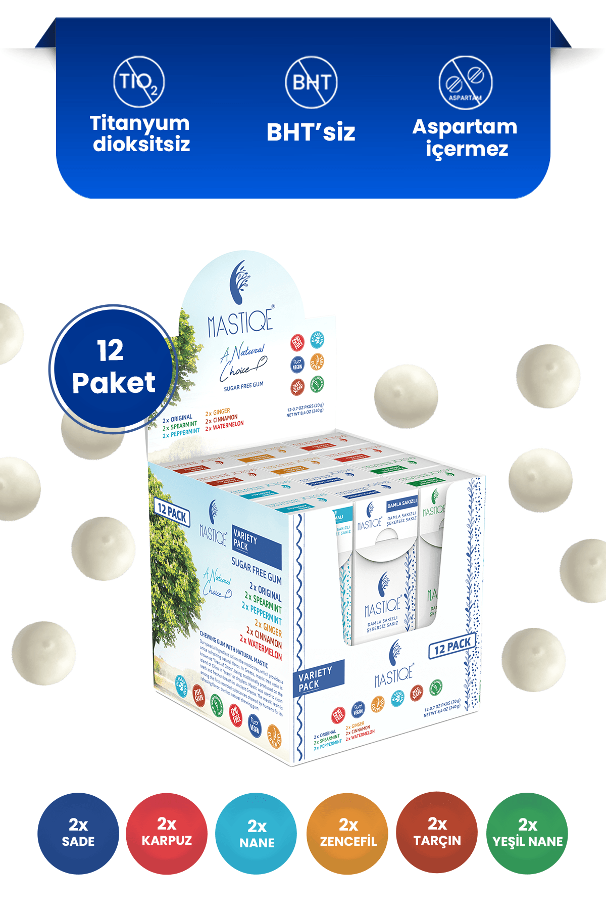 Doğal  Damla Sakızlı Şekersiz Sakız-Karma 20 Grx12 Adet