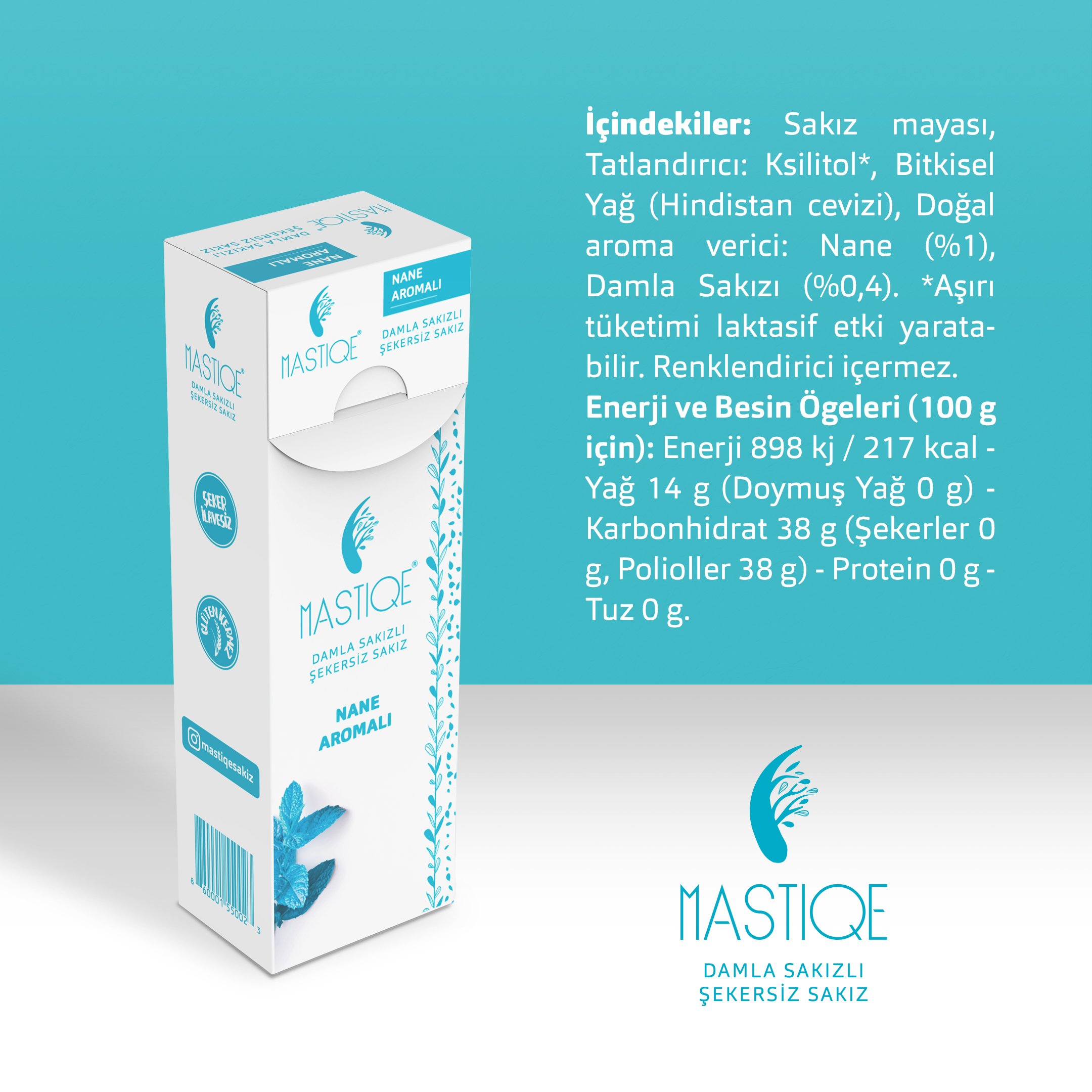 Doğal Nane Aromalı Damla Sakızlı Şekersiz Sakız 20 Grx12 Adet 0 image