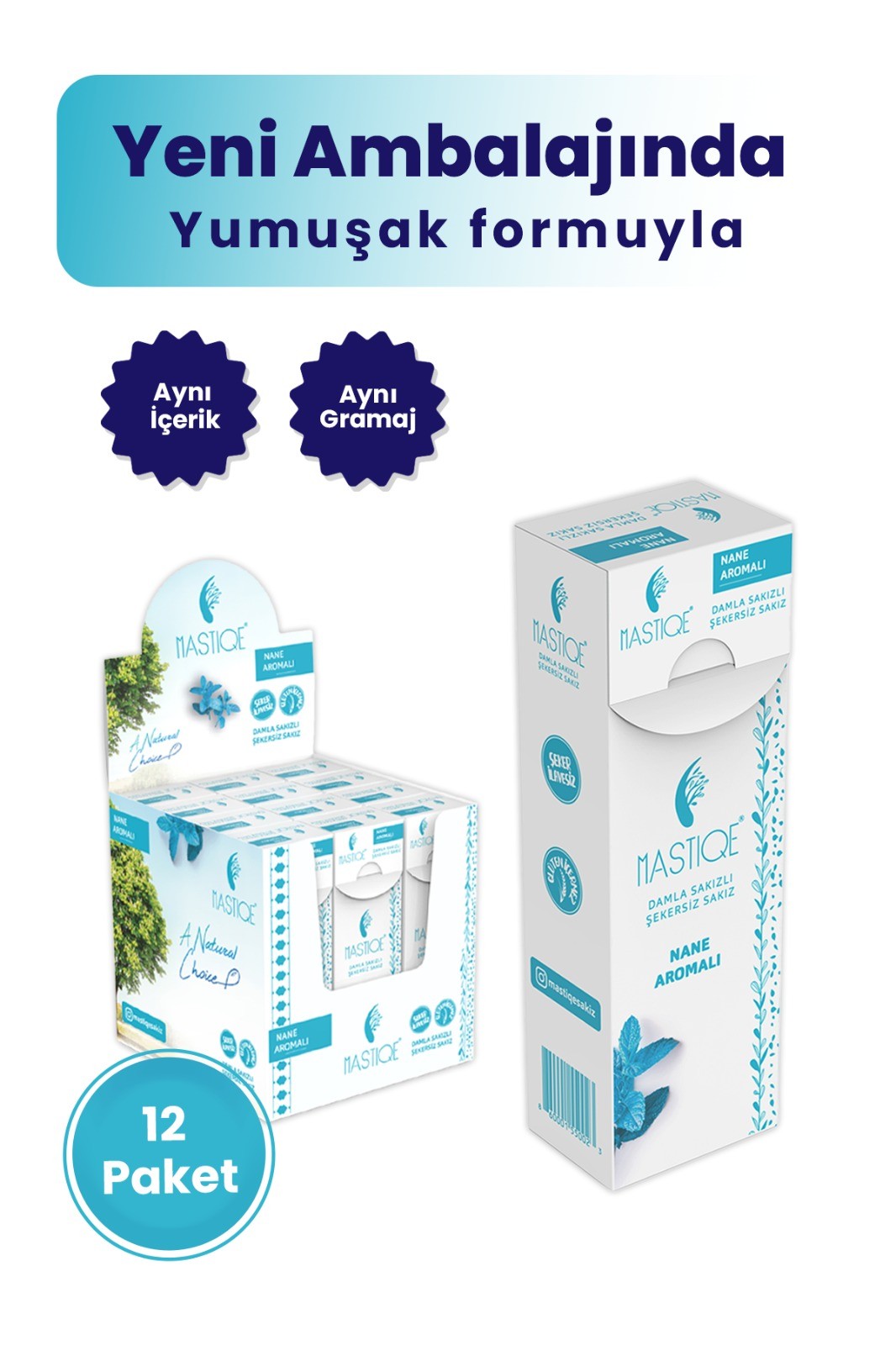 Doğal Nane Aromalı Damla Sakızlı Şekersiz Sakız 20 Grx12 Adet cover pic