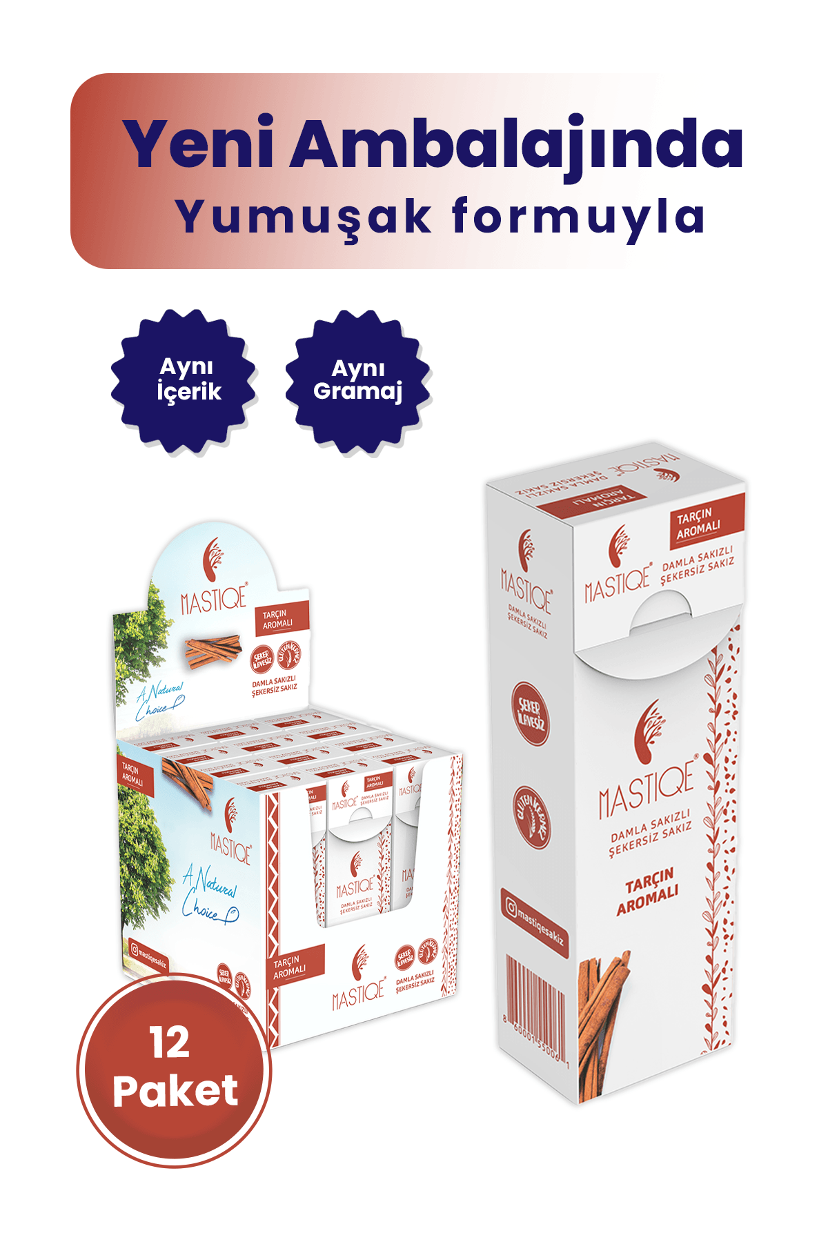 Doğal Tarçın Aromalı Damla Sakızlı Şekersiz Sakız 20 Grx12 Adet cover pic