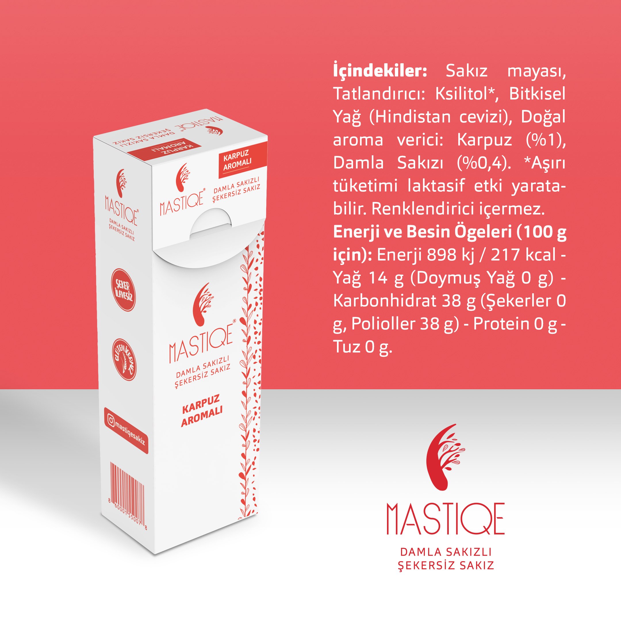 Doğal Karpuz Aromalı Damla Sakızlı Şekersiz Sakız 20 Grx12 Adet 0 image