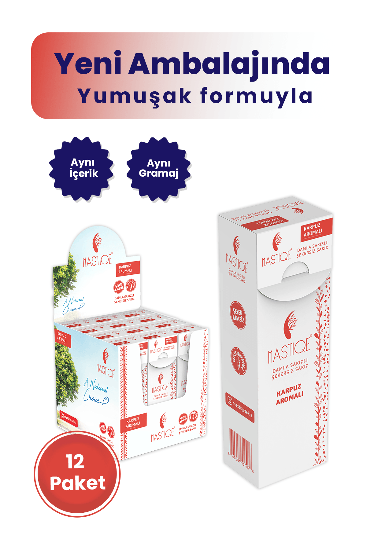 Doğal Karpuz Aromalı Damla Sakızlı Şekersiz Sakız 20 Grx12 Adet 0 image