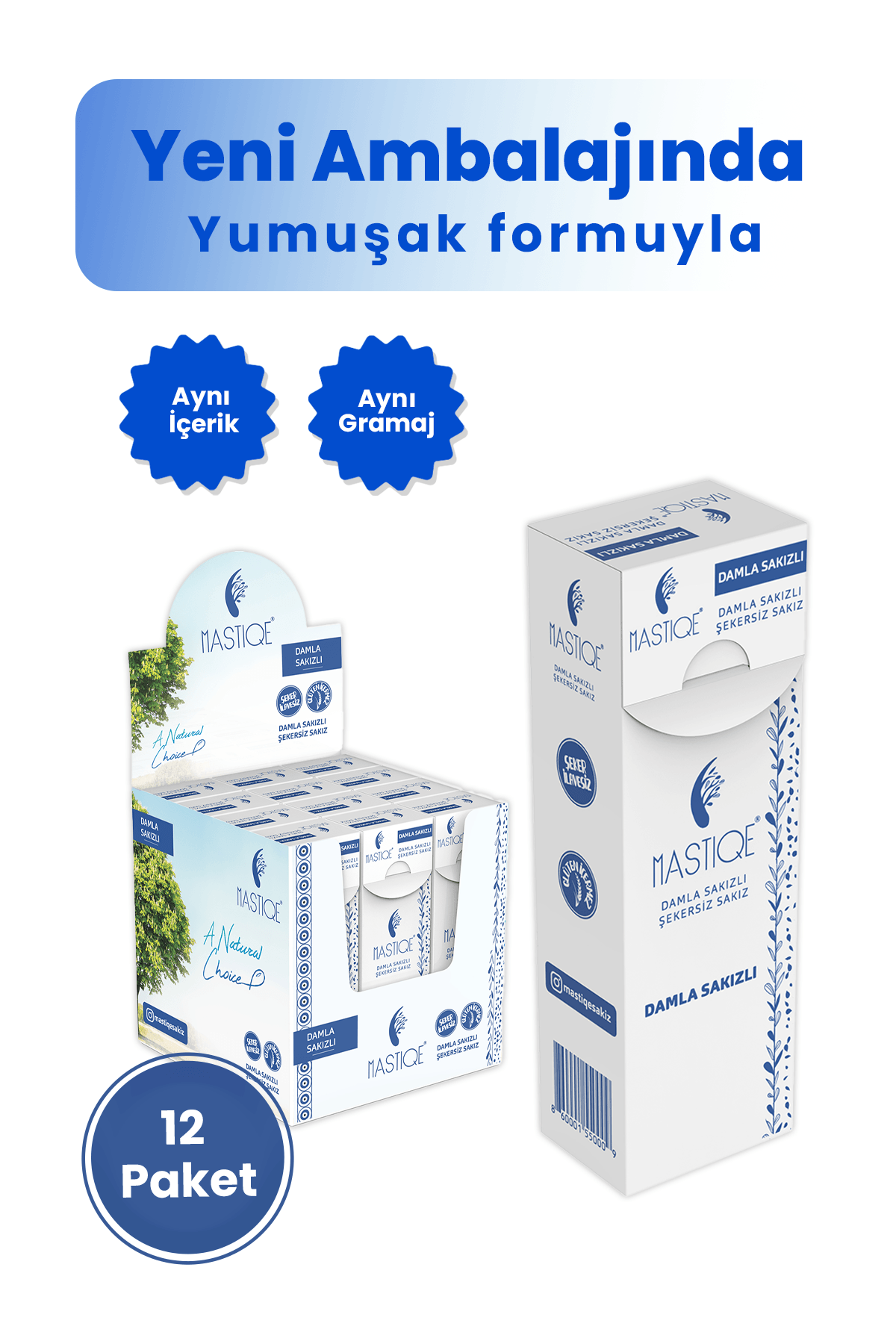 Doğal  Damla Sakızlı Şekersiz Sakız-Sade 20 Grx12 Adet