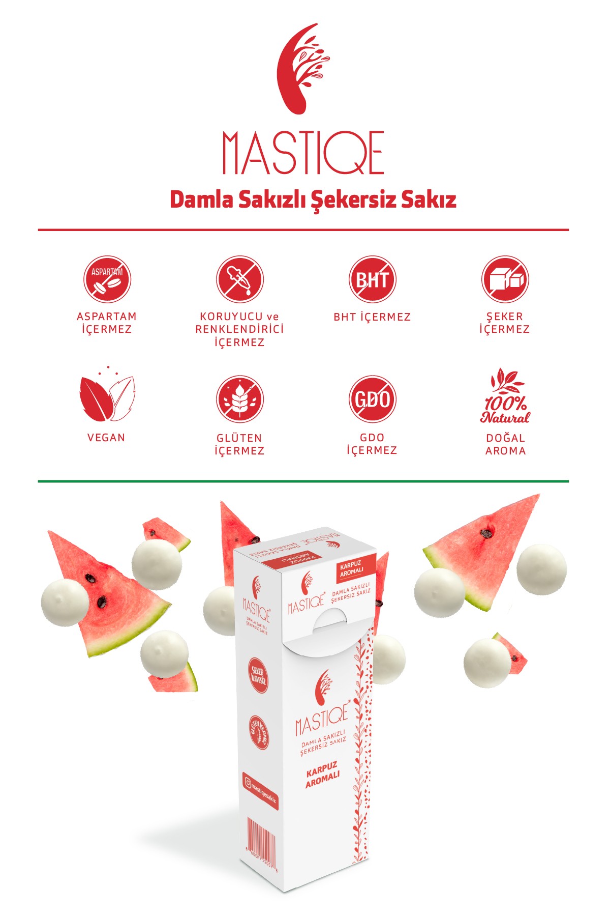 Doğal Karpuz Aromalı Damla Sakızlı Şekersiz Sakız 20 Grx12 Adet 0 image