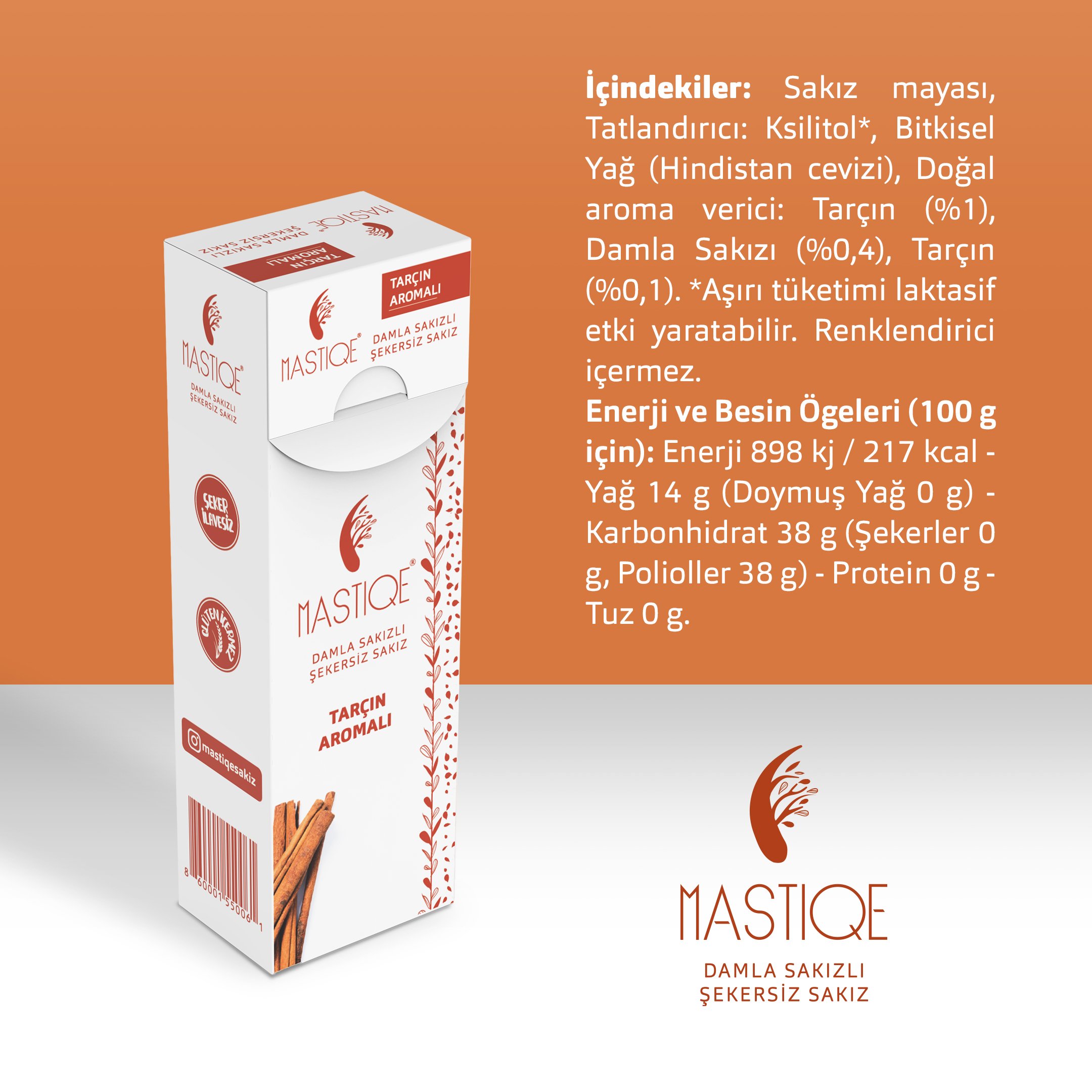 Doğal Tarçın Aromalı Damla Sakızlı Şekersiz Sakız 20 Grx12 Adet 0 image