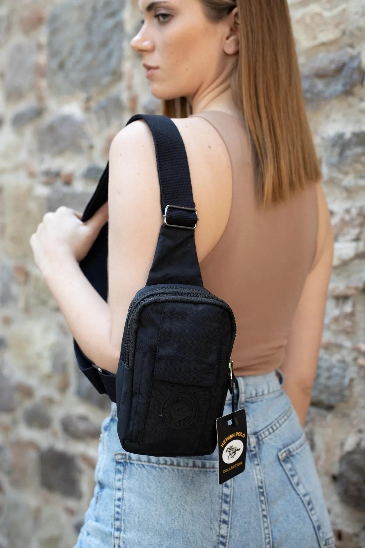 Unisex Krinkıl Telefon Bölmeli Mini Omuz Çantası