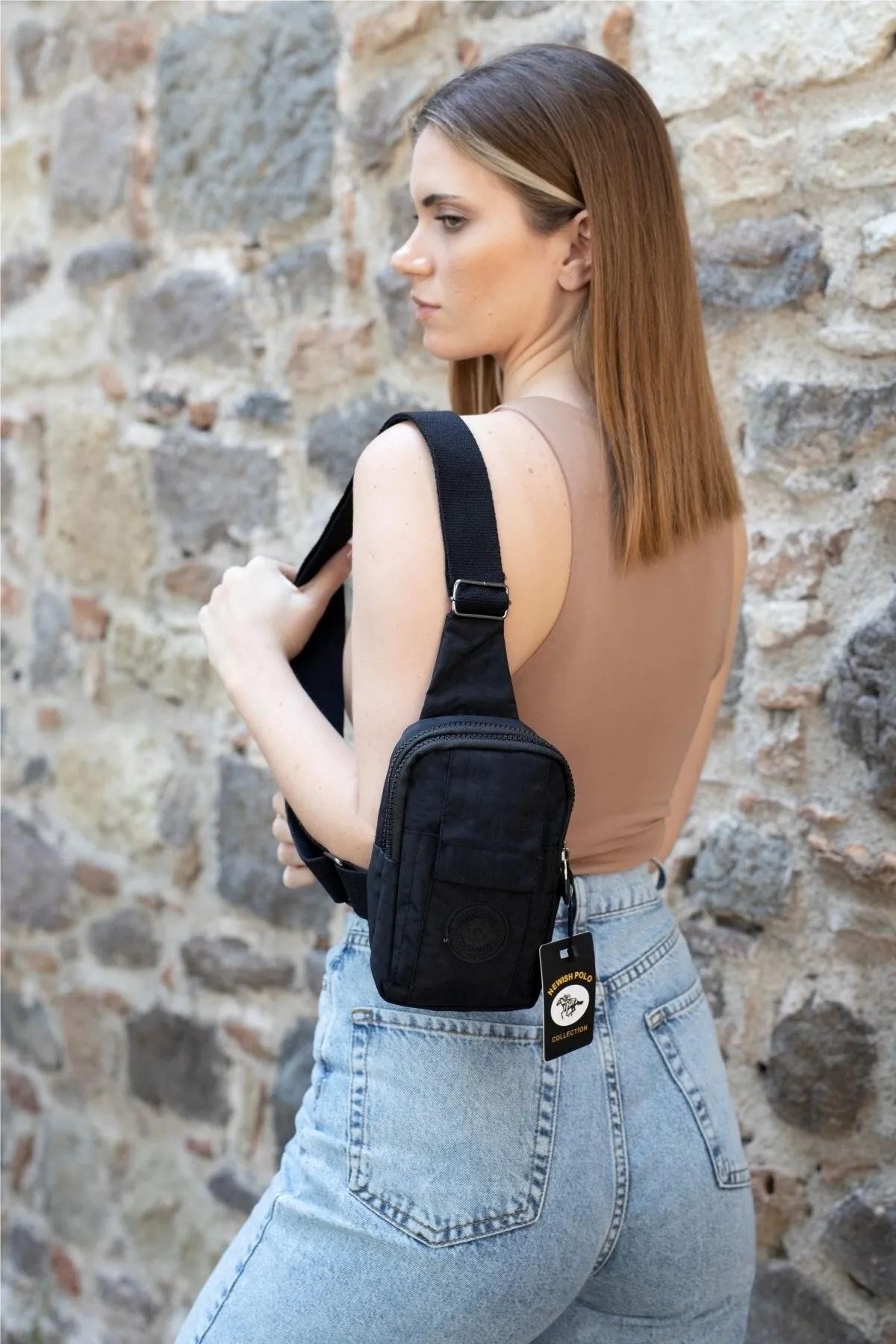Unisex Krinkıl Telefon Bölmeli Mini Omuz Çantası