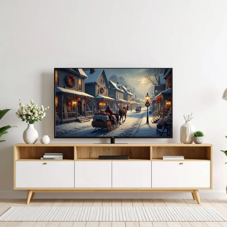Samsung Çerçeve TV Kış Köyü Çerçeve TV Sanatı, Atlı Tatil Noel Sahnesi, Karlı Sokak Dijital İndirme