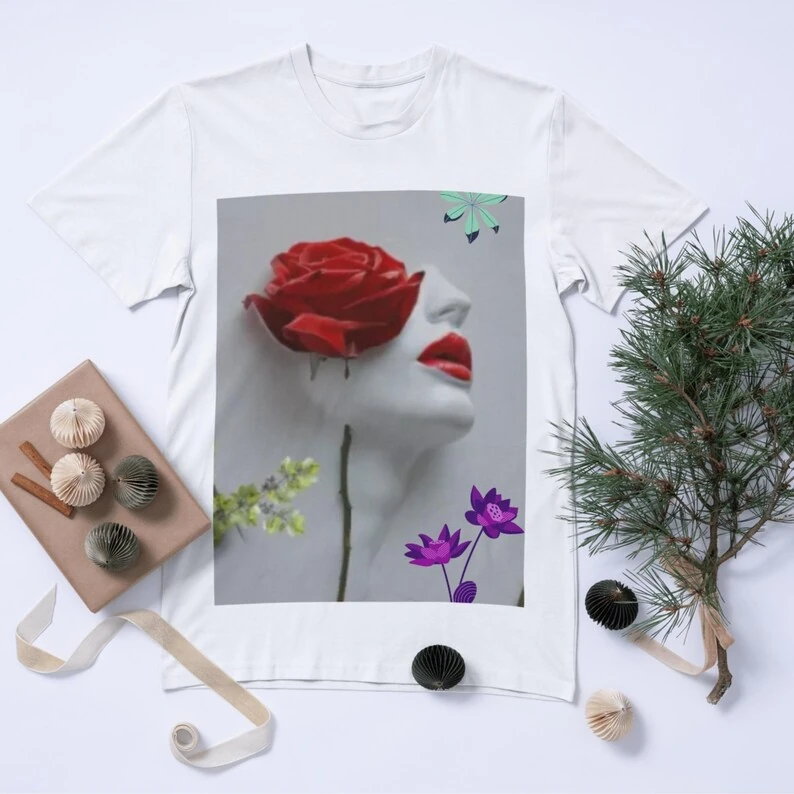 Çağdaş sanat, Kırmızı Gül Yüz Heykeli, Modern 3D Çiçek Maskesi (Dijital İndirme)