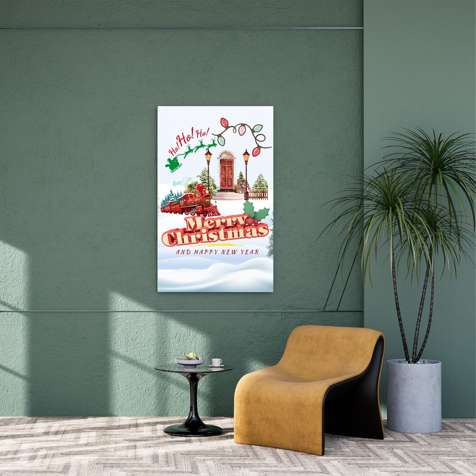 Mutlu Noeller Baskısı, Dijital İndirme, Noel Baba ve Tren Sanatı, Çocuklar İçin Tatil Dekoru, Yazdırılabilir tablo