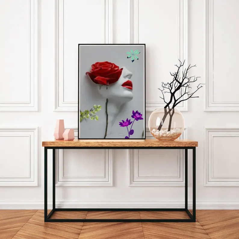 Çağdaş sanat, Kırmızı Gül Yüz Heykeli, Modern 3D Çiçek Maskesi (Dijital İndirme)