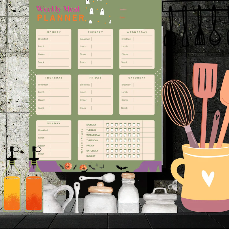 Yemek Planlayıcısı, Haftalık Yemek Takipçisi (A4 PDF Dijital İndirme)