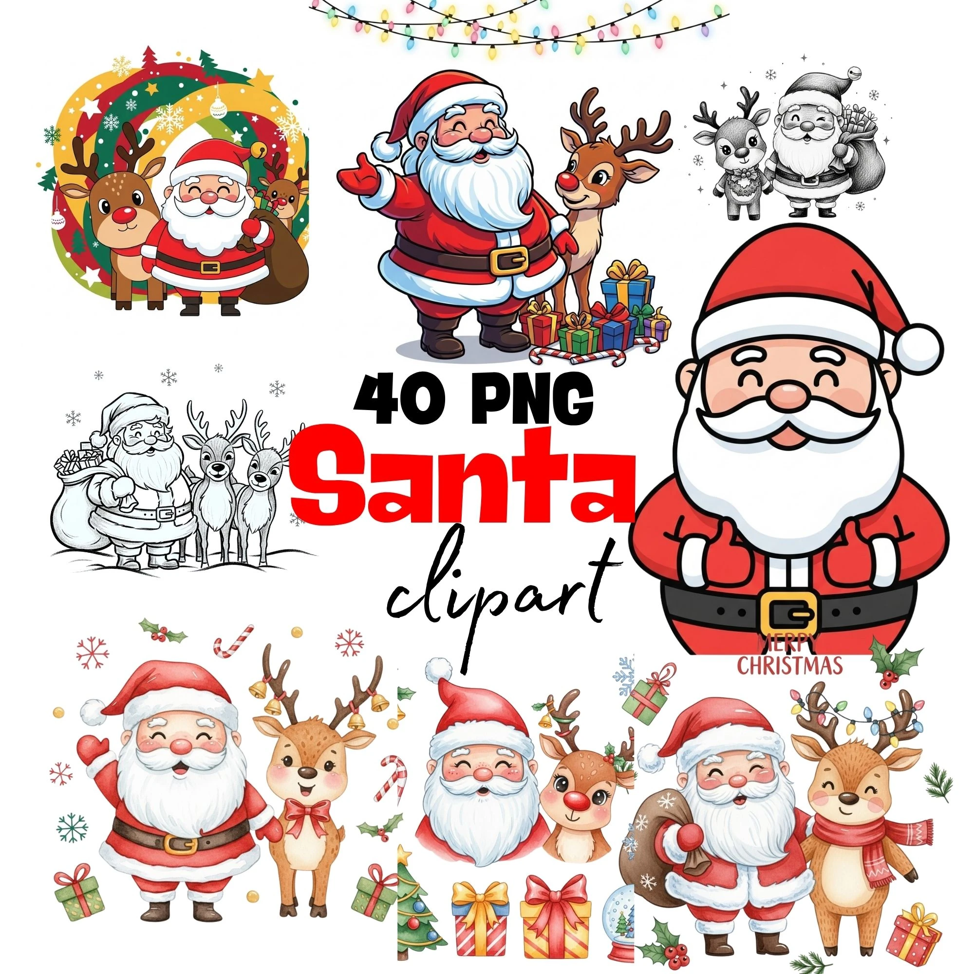 Noel Baba Noel Klibi: 40 Tuhaf PNG Grafikleri (Dijital İndirme)