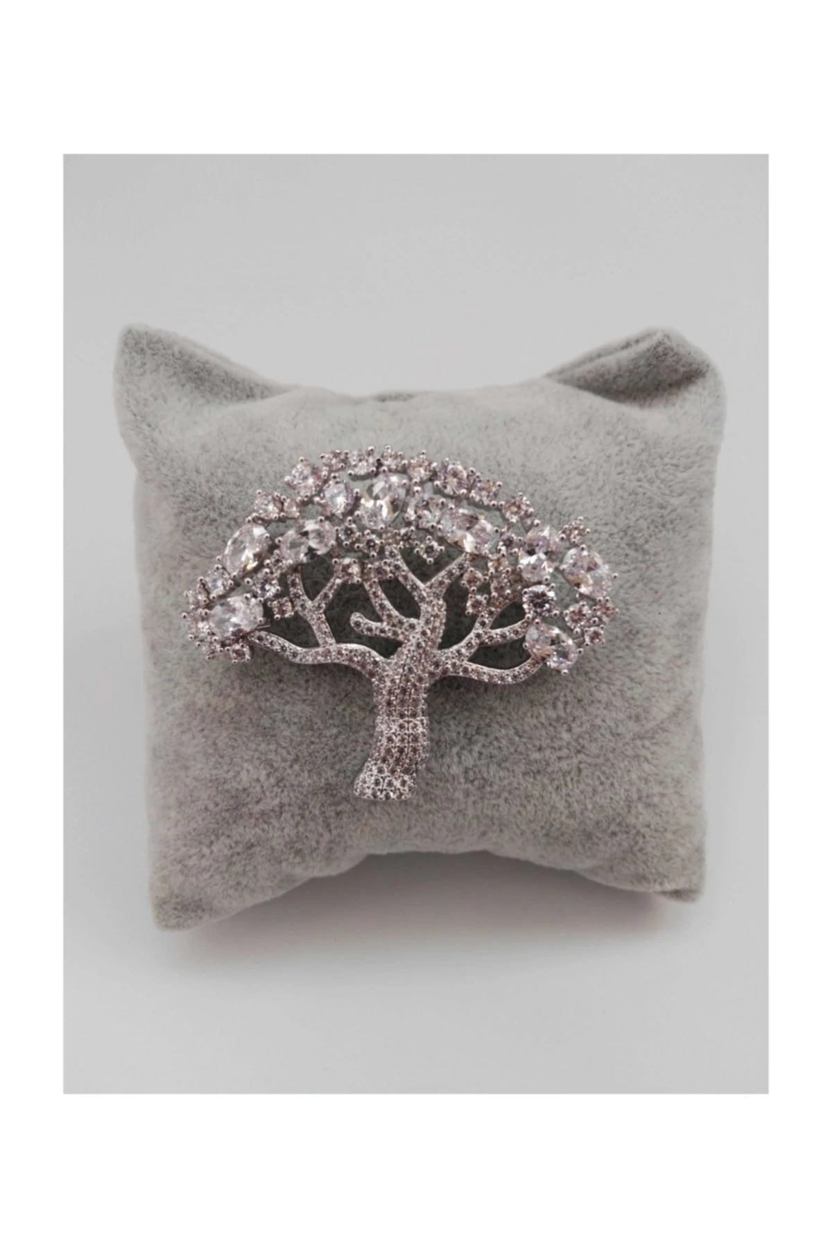 Zirkon Taşlı Ağaçlı Broş Rodyum