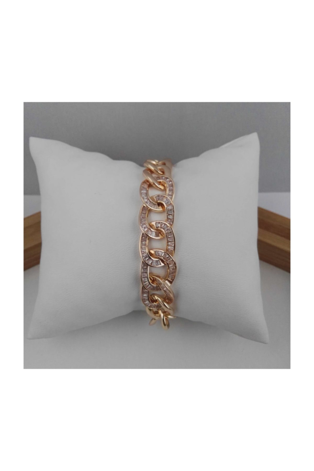 Zirkon Taşlı Zincir Bileklik - Gold