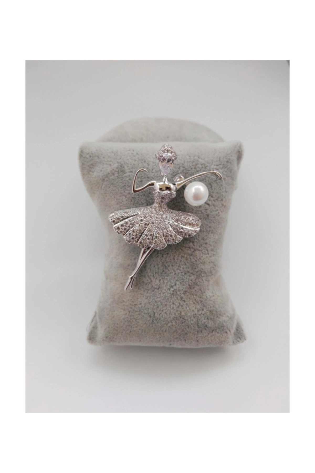 Zirkon Taşlı Balerin, Incili Broş Rodyum