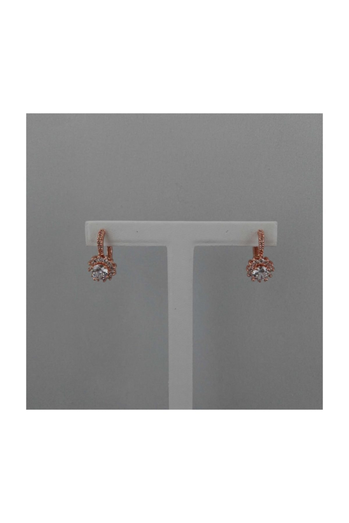 Zirkon Taşlı Pirinç Küpe Çiçekli Model - Rose