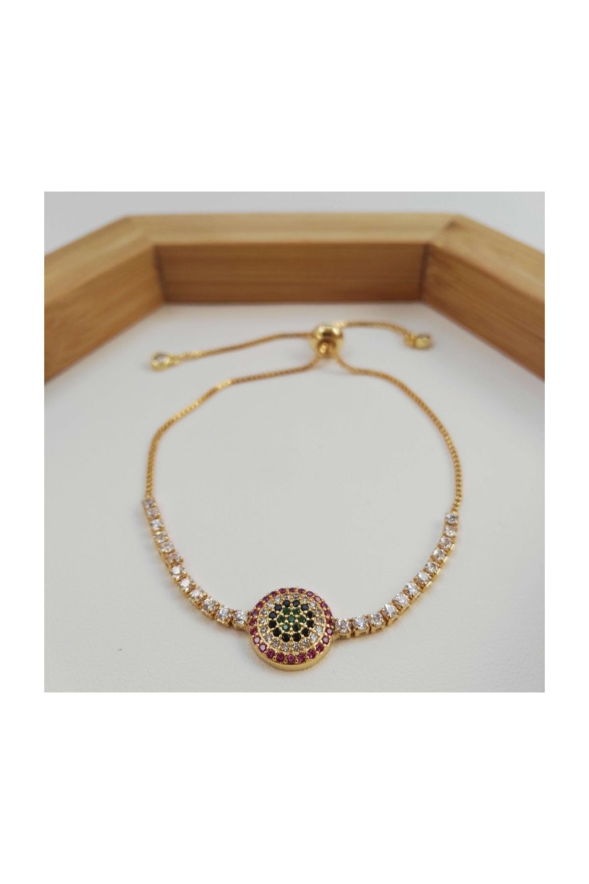 Zirkon Taşlı Asansör Bileklik - Gold