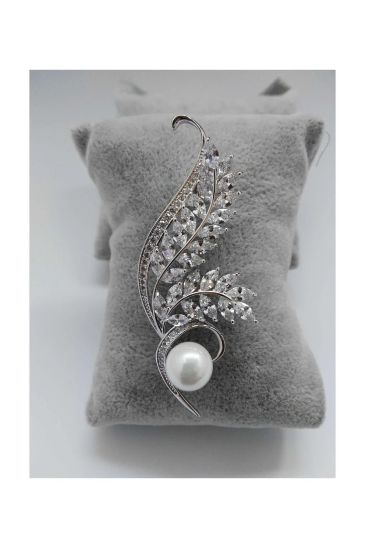 Zirkon Taşlı Yaprak, Incili Broş Rodyum